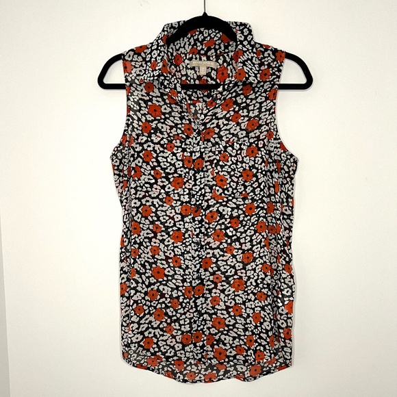 Banana Republic Poppy Flowers Floral Print Sleeveless Blouse Flowy Lightweight - Picture 1 of 11